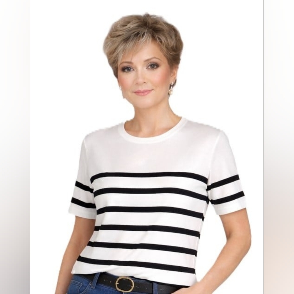 Philosophy White/black Striped 3/4 Sleeve Knit Top Size Large for Casual Or Work